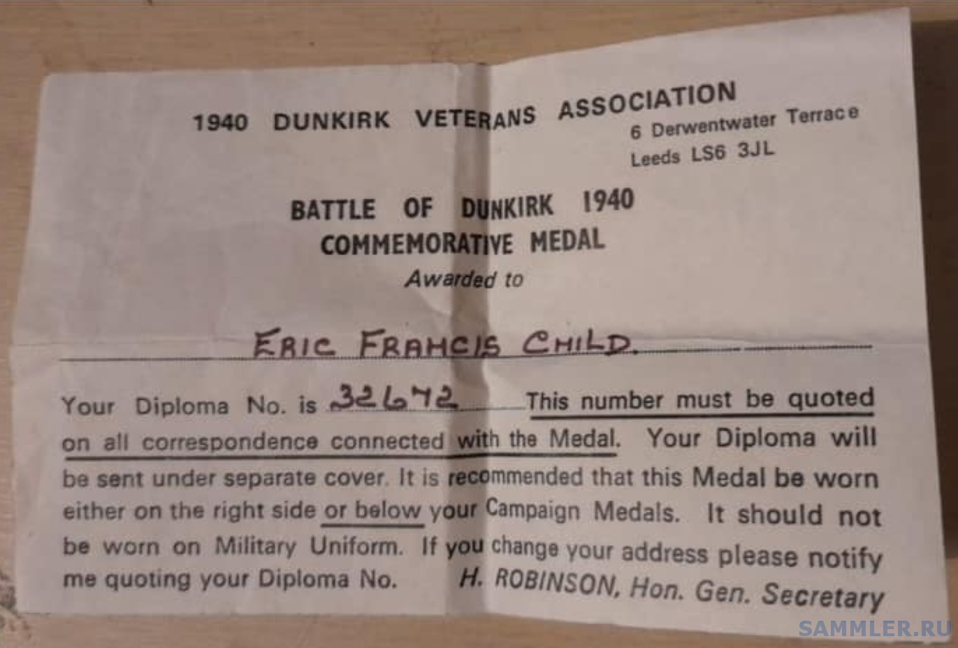 Cover letter for Dunkirk comm medal.jpg